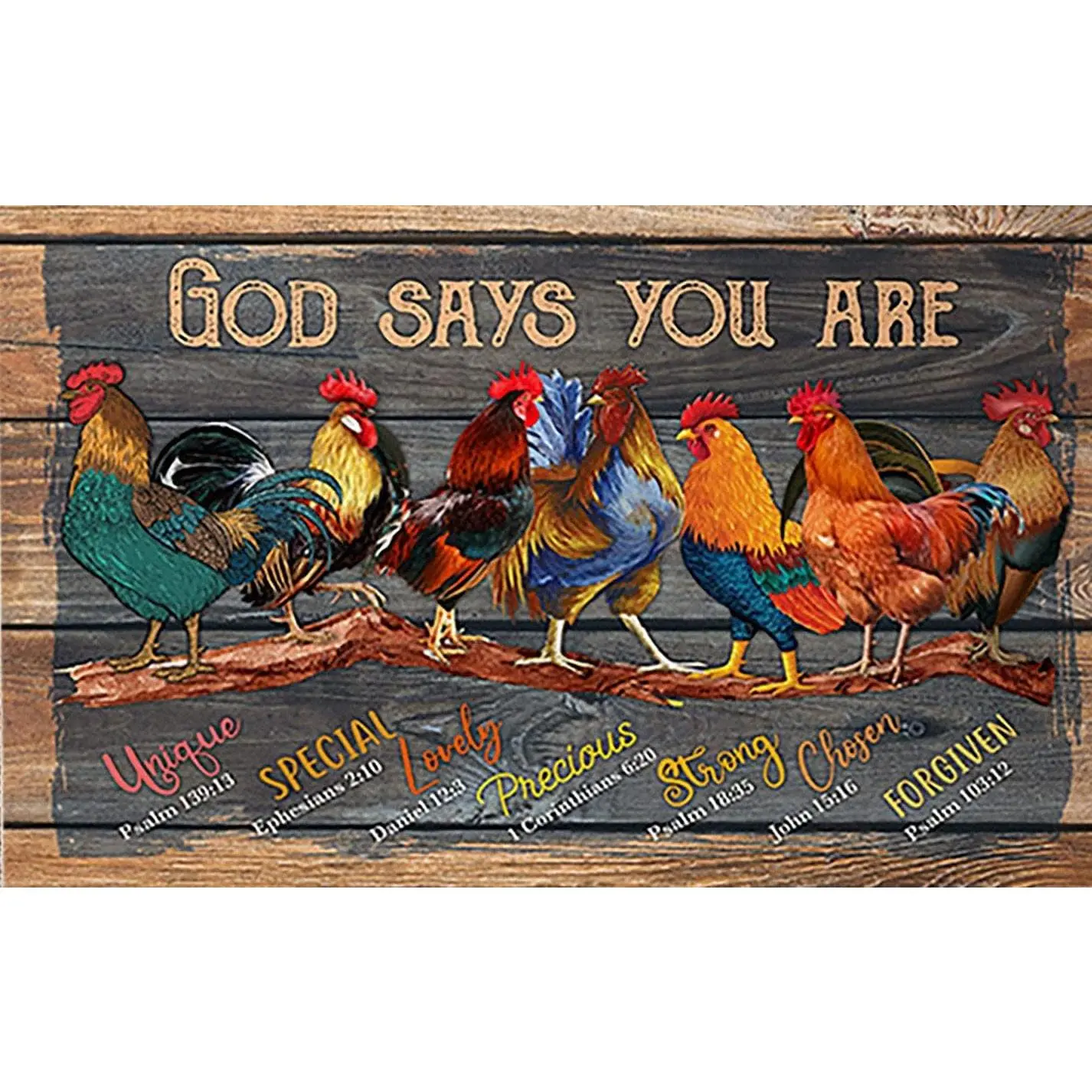 Metal Tin Sign Vintage God Says You are Unique Special Lovely Rooster ChickenSign Wall Decor Shed Garage Man Cave Kitchen 12 X 8 Inch