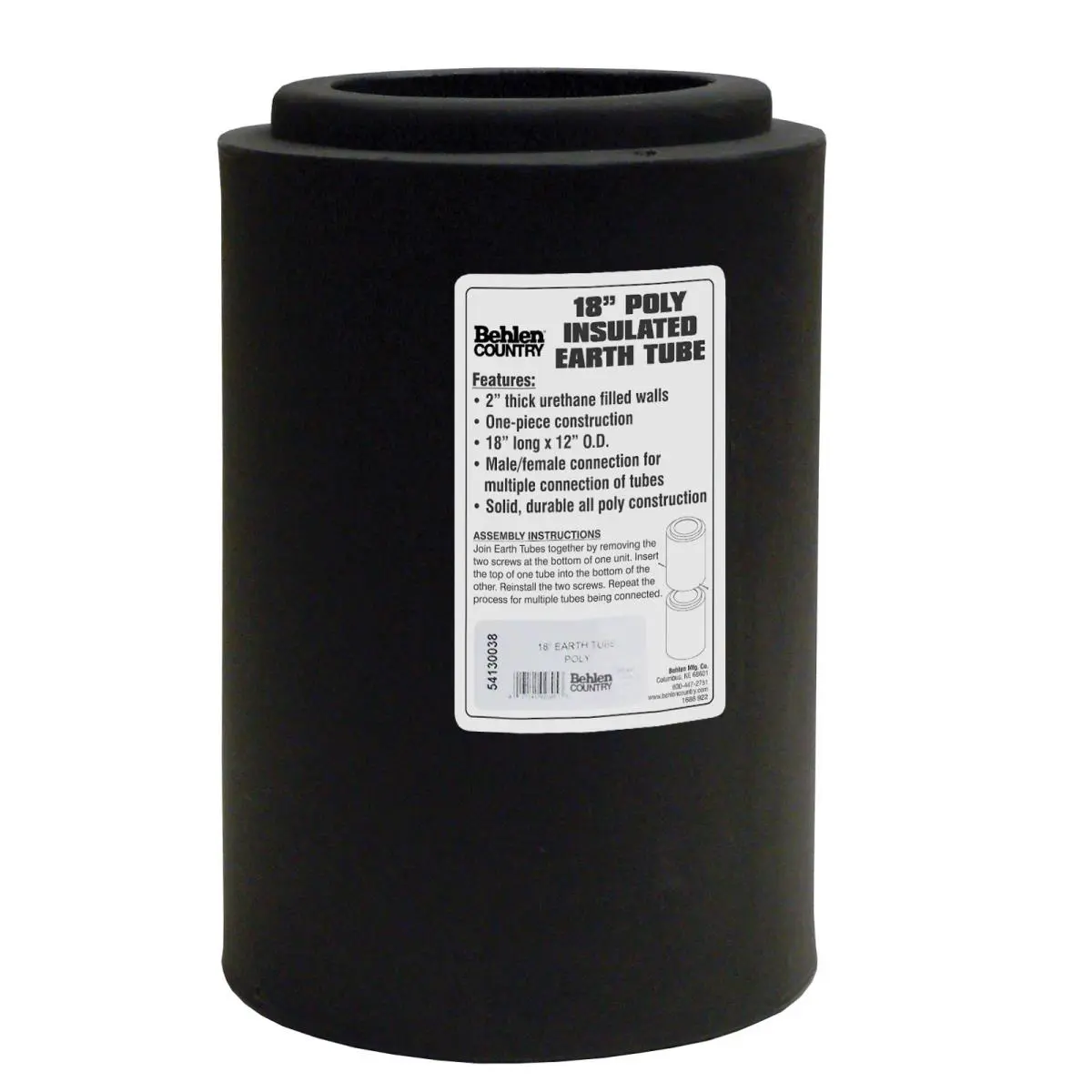 Behlen Manufacturing 54130038 18-in Poly Earth Tube, 18x12x12 in Plastic Riser Pipe with Heavily Insulated Polyurethane Design, Freeze-Proofing for Keeping Riser Pipe from Freezing, 12 In, Keeps Riser Pipe From Freezing