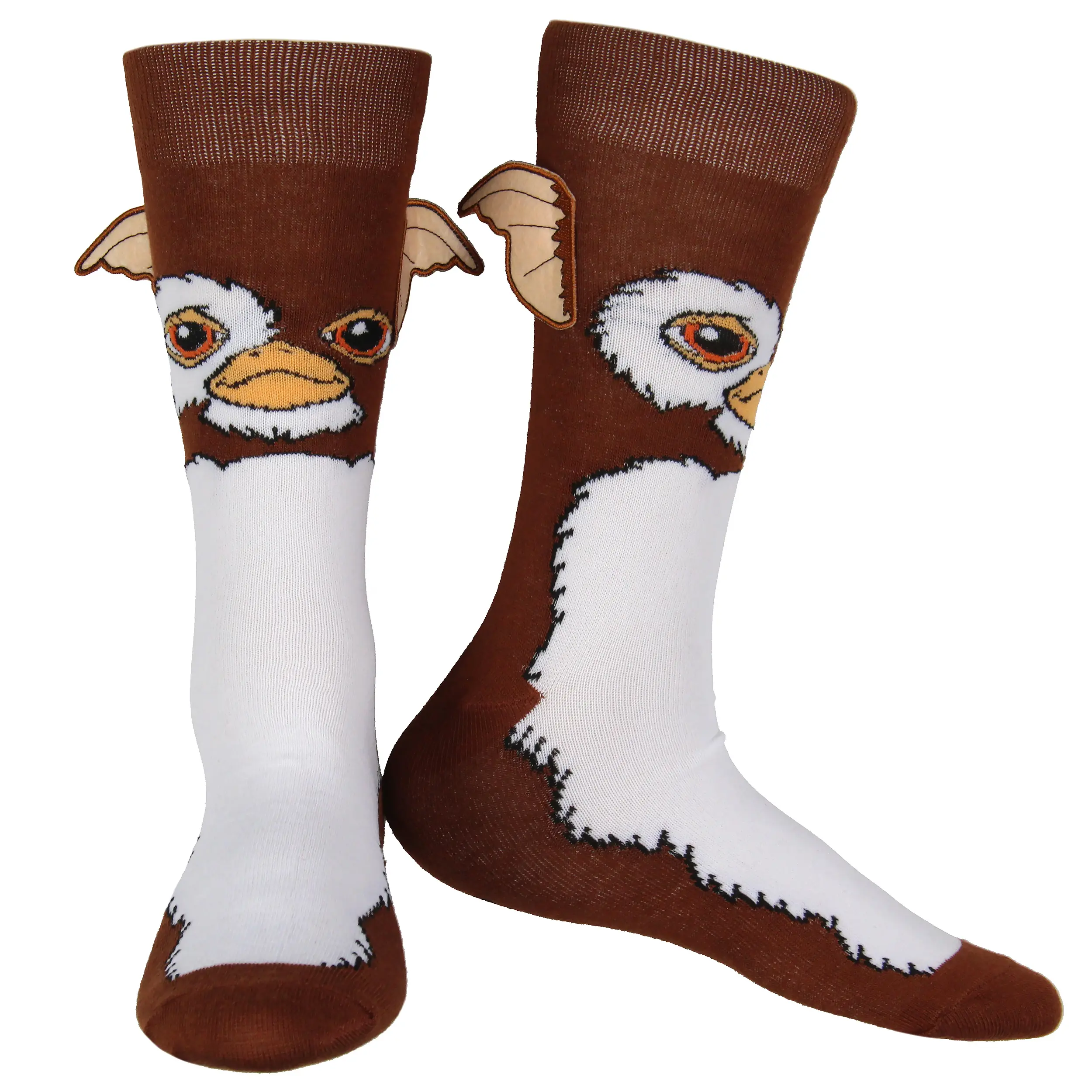 Gremlins Gizmo Adult Stretchy Crew Socks - 3D Felt Ears, Large Embroidered Character Design, Polyester Fabric Accessory (1 Pair, For Men)
