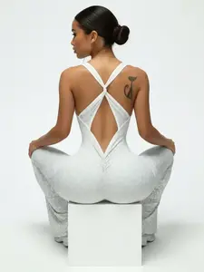 Women's Leopard Print Backless Sleeveless High Waist Pants, Cross Design Micro Flare Jumpsuit, Elasticity & Comfort Fit, Perfect for Daily Wear