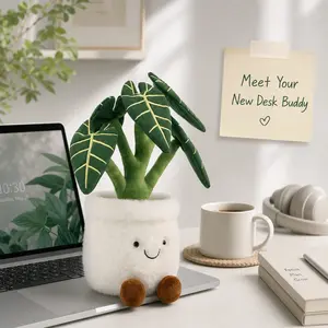 Smilebella 14" Cute Alocasia Plant Plushie - Cozy Faux Plant Potted Plush Stuffed Animal for Room Decor, Aesthetic Succulent Elephant Ear Desk Buddy