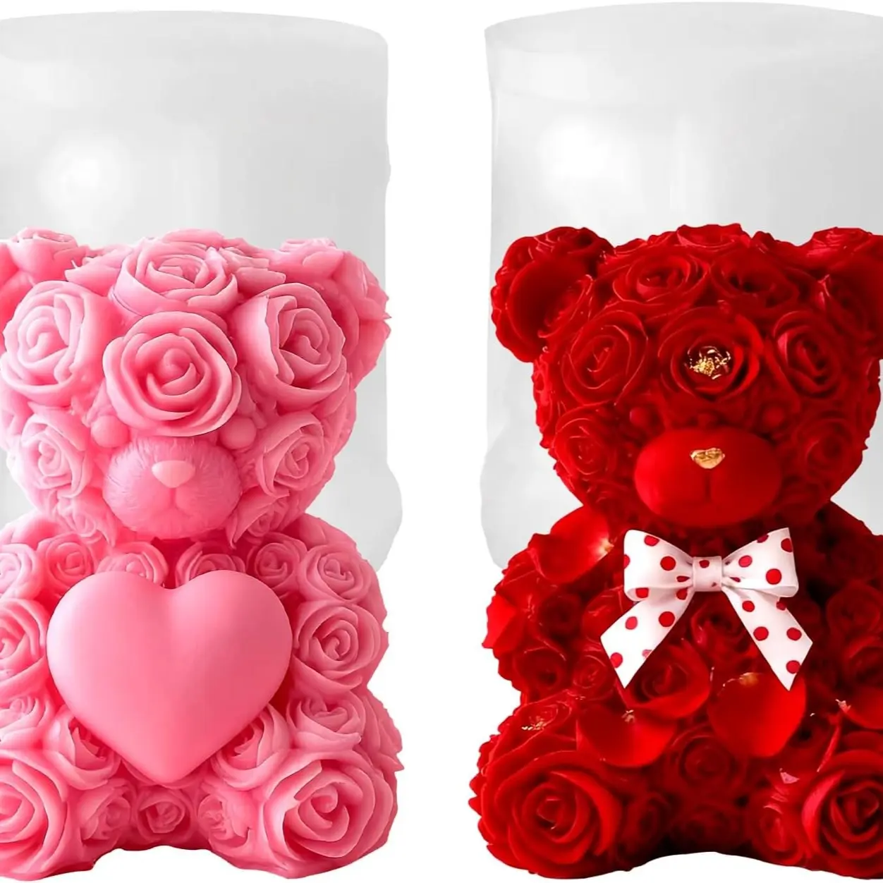 2pcs 3D Rose Bear Candle Molds, Teddy Bear Silicone Molds for Epoxy Resin, DIY Candle Soap Chocolate Cake Making, Soap Making Supplies, Handmade Crafts, Valentine's Day, Handmade Gifts
