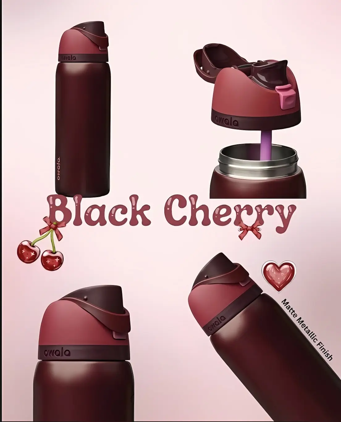 [Black Cherry] - Owala 32oz Burgundy Limited Edition Insulated Stainless Steel Water Bottle, Leakproof Vacuum Bottle Leakproof Tumbler Aesthetic Cute Gym Travel Tumbler, Perfect for Iced Hot Drink, Daily Use