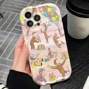 1pc Curious George UV Printed White Cream Pattern Phone Case Cover, Protection, Compatible With iPhone 11/12/13/14/15 Pro Max Plus, Soft TPU Protective Case, Trendy Gift Idea For Birthdays, Christmas, Halloween, Boyfriends, Family, And Friends