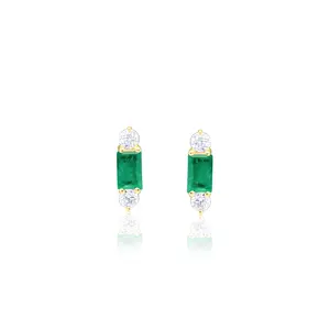 MERA T: 14k Yellow Gold Emerald and Diamond Stud Earrings