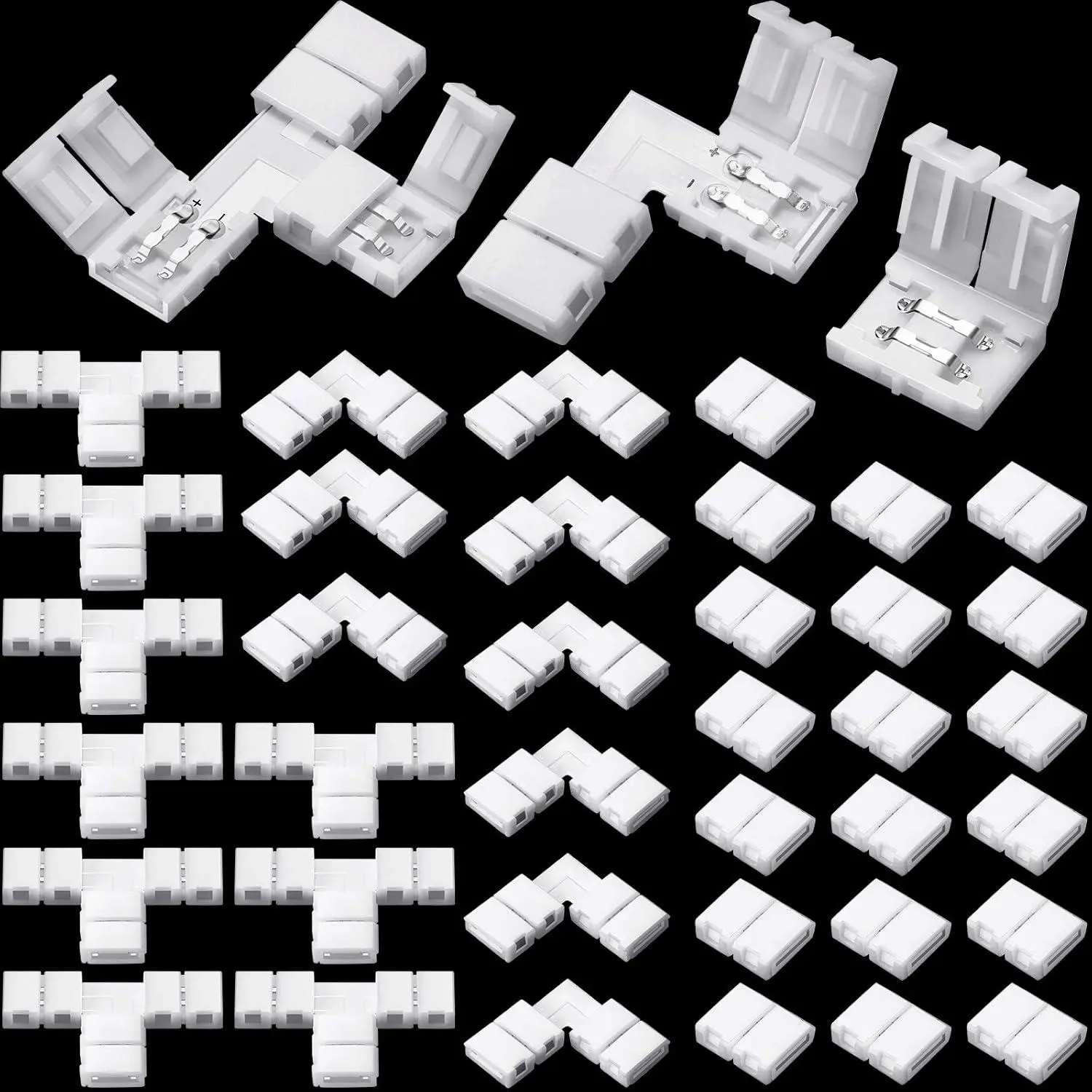 40 Pieces 8mm 2-pin LED strip connectors, T-shaped L-shaped gapless and solderless LED adapter extension, suitable for 3528 2835 SMD RGB strip