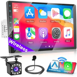 9 Inch Single Din Wireless Carplay Radio with Bluetooth, Touchscreen Wireless Android Auto Car Stereo with Mirror Link FM Radio Camera Microphone, Christmas Gifts