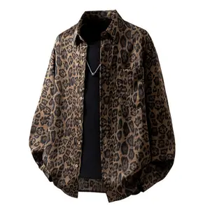 Men’s retro leopard-print shirt for spring and autumn—design-forward, niche, loose fit, versatile casual long-sleeve button-up jacket with a street-style fashion print.
