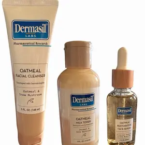 3-pc Oatmeal/Oat-milk dermasil beauty skincare set-facial cleanser 5 Fl oz, restorative face serum 1oz,milk toner 4oz fl oz