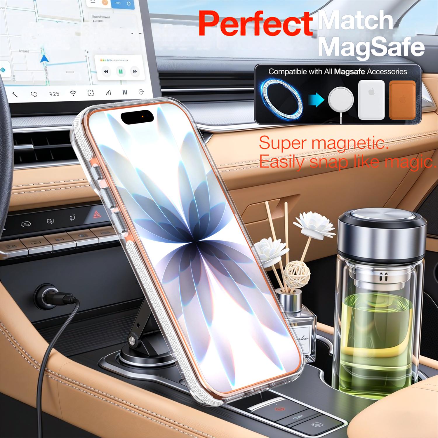 For iPhone 17 16 15 14 13 Pro Max Clear MagSafe TPU Case with Camera Kickstand Lightweight Transparent Cover