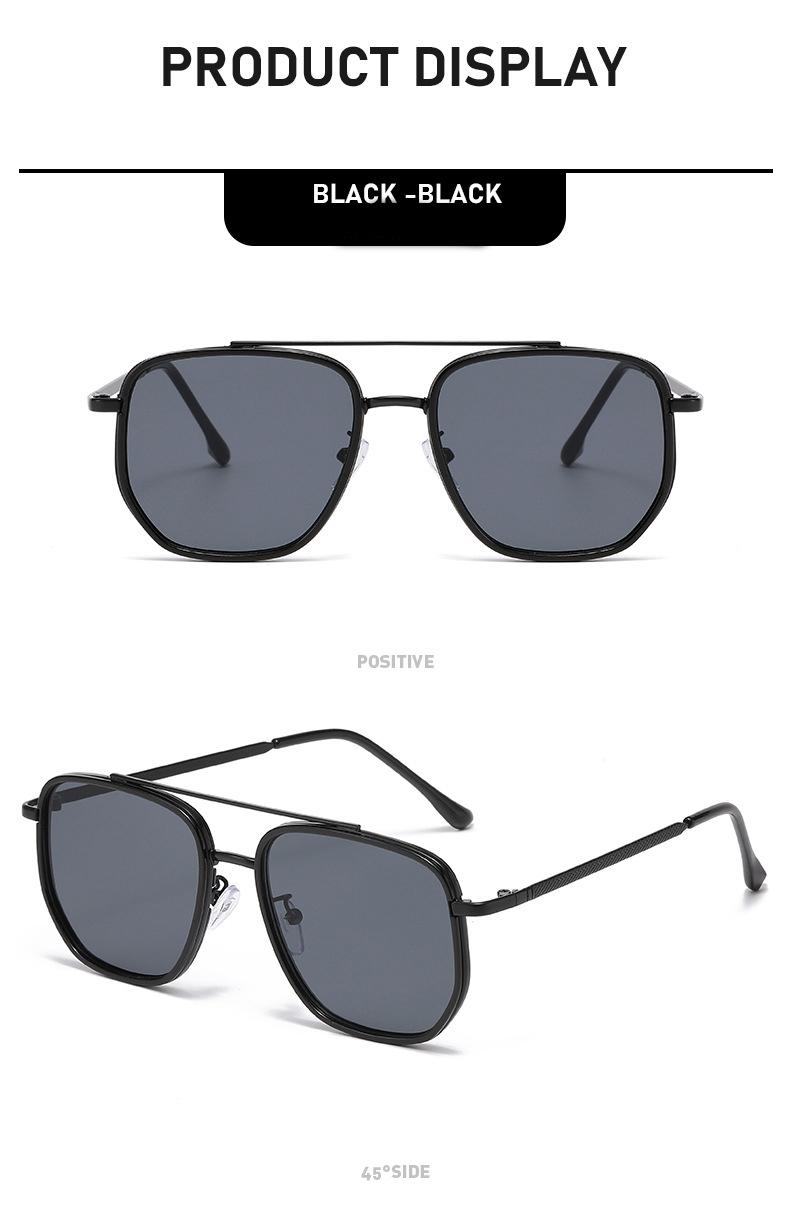 Sleek Double-Bridge Aviator Sunglasses - Textured Metal Frame with Angular Lenses, UV400 Protection Shades Perfect for Everyday Casual and Timeless Street Style