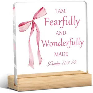 Pink Room Decor, Pink Coquette Room Decoration, Christian Bible Verse Decor, Christian Birthday Gifts for Women, Acrylic Office Decoration, Acrylic Plaque Sign-I am Fearfully and Wonderfully Made Psalm 139:14
