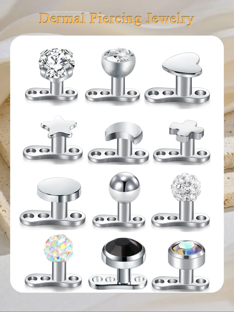 14G Dermal Anchor Tops and Base 316L Stainless Steel Dainty CZ  Microdermals Body Piercings Studs Punk Personalized Jewelry Gifts for Women Hypoallergenic Multiple Styles