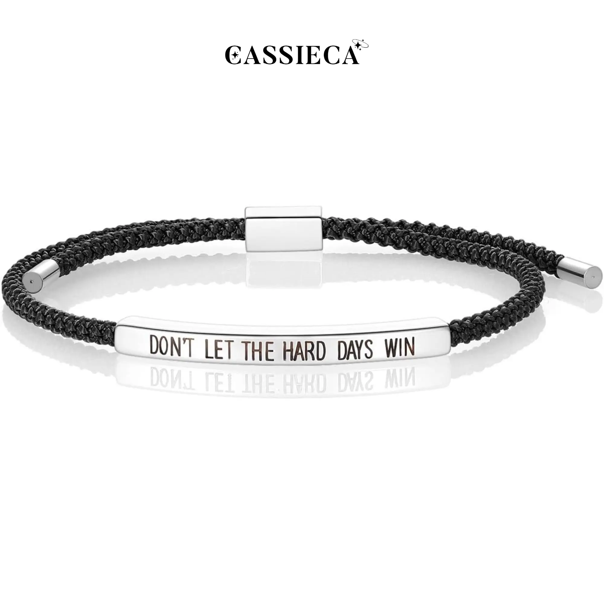 CASSIECA "Don't Let The Hard Days Win" Handmade Braided Adjustable Fit Bangle - Non Tarnish Stainless Steel Jewelry, Accessories for Women, Inspirational Gift for Daughter/Best Friend