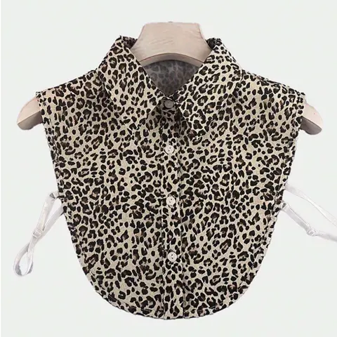 Women's Fashion Detachable Leopard Print Collar, French Style Versatile Fake Collar, Chic Tie Side, Suitable for Inner Wear and Outdoors All Seasons