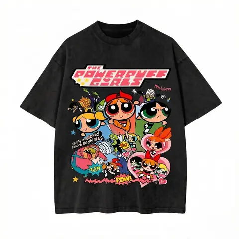 Women's Soft Retro PPG Graphic Sports Top - Smooth Seamless Solid Fabric, Casual Oversize Y2K Streetwear, Aesthetic Cartoon Baddie Bubblegum Girl T-Shirt, Machine Washable Custommade Tops for Women