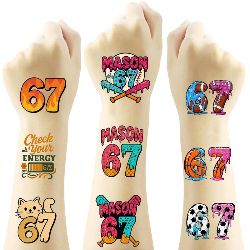 40PCS 67 Meme Temporary Tattoos Unique Designs for Kids Party Supplies Colorful 67 Stickers Back To School Gift Waterproof Non Toxic Safe Materials Easy Application