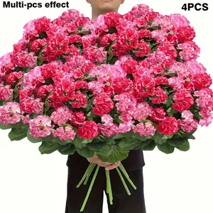 100pcs UV-Resistant Artificial Geranium Flowers | Vivid Pink Plastic Blooms for Indoor/Outdoor Summer Decor, Ideal for Garden, Patio, Home Center Displays, Tabletop Showcases, Long-Lasting Non-Decaying Simulated Flowers, Home Decor Accessory