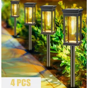 4 Pack Solar Walkway Lights Outdoor, Adjustable Height Design, Romantic Lighting Effect, IP65 Waterproof, Auto On/Off Solar Garden Lights for Yard Path Lawn Landscape