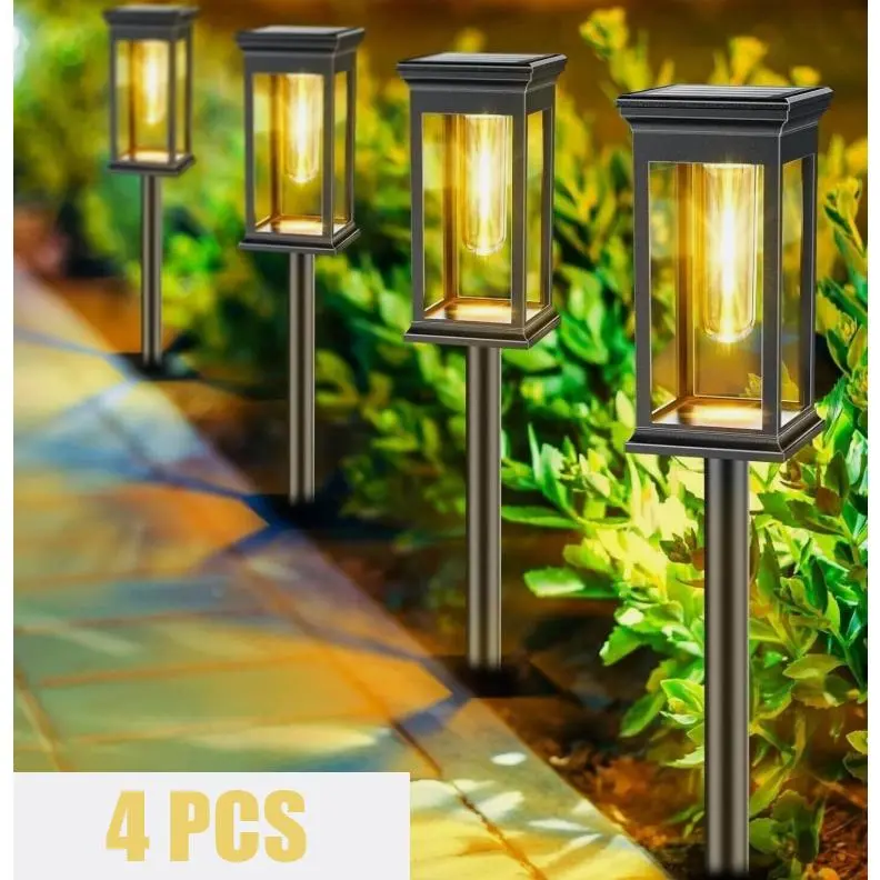 4 Pack Solar Walkway Lights Outdoor, Adjustable Height Design, Romantic Lighting Effect, IP65 Waterproof, Auto On/Off Solar Garden Lights for Yard Path Lawn Landscape