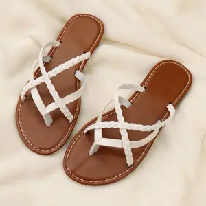 Braided Cross-Strap Flat Sandals