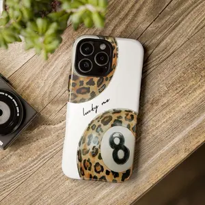 Billiard 8 pattern, combined with leopard print design, 2-in-1 phone case, compatible with iPhone 11 12 13 14 15 16 17 Pro Max & Samsung Galaxy S25 Ultra S24 Plus S23 FE S22 S21, anti-slip and drop protection case, stylish sports style, MFL26