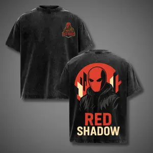 ''Red Hood'' Red Shadow Vigilante T-Shirt Oversized Vintage Graphic Tee Acid Wash Lightweight Soft Cotton Shirts Movie Streetwear Unisex Casual Clothes Top Retro Grunge Menswear Gift for Movie Fans