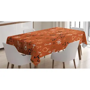 Occult Tablecloth, Diverse Western Aztec Alchemy over Colorful Backdrop Powers Work of Art, Rectangular Table Cover for Dining Room Kitchen Decor, 60" X 84", Red