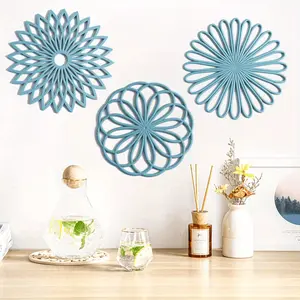 Set of 3 Silicone Trivet Mat - Non-Slip & Heat Resistant Kitchen Pads for Countertops & Table - Trivets for Hot Dishes & Cookware - Pot Holder for Pots & Pans - Blue