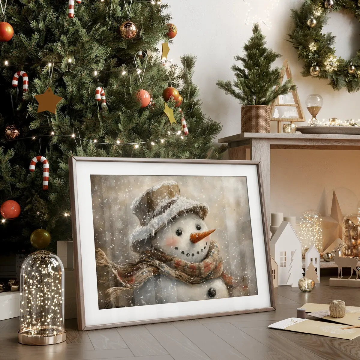 Christmas Poster |Snowman Wall Art Print | Vintage Christmas Print |Rustic Neutral Christmas Decor |Winter Art