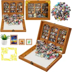 Anxiety Bookshelf 300 Mini Books, Portable Bookshelf for Stress Relief, Miniature Decorative with Mini Photo Frames/Plant,Stickers for Tiny Home Decor, Gift-Valentine's Day Gifts