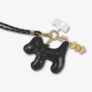 Universal Crossbody Phone Strap with Plush Animal - Black Dog