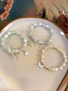 Butterfly & Flower Design Beaded Bracelet, Fashionable Crystal Beaded Bracelet for Women & Men, Trendy All-match & Exquisite Jewelry for Birthday Gift, Fashion Matching Bracelet, Bracelet with Charms