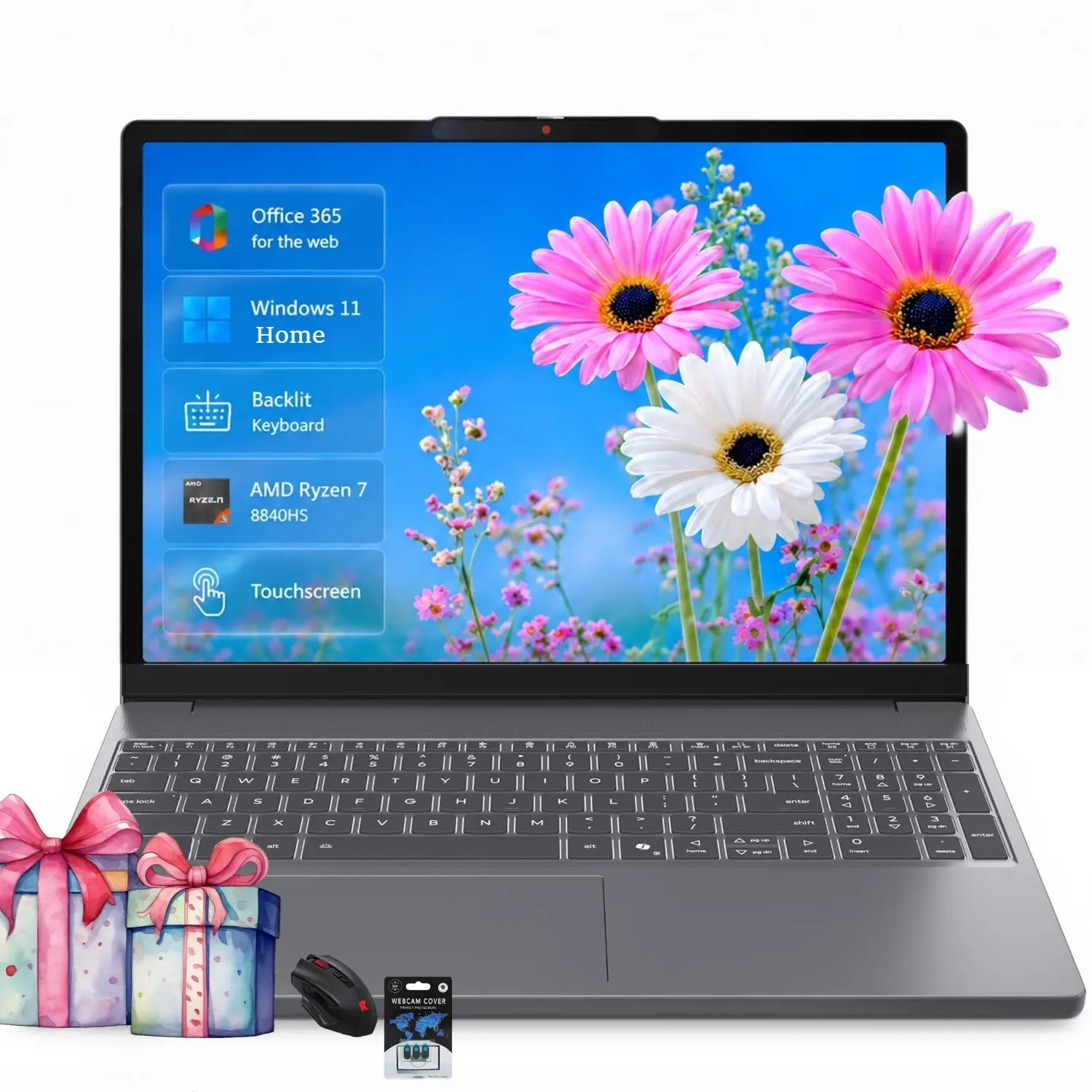 Lenovo 15.3‘’ Touchscreen Laptop Ryzen 7 8840HS Gray 2026,up to 32GB 1TB SSD, 1080p FHD IR camera, Radeon 780M graphics, Win 11 Home, Backlit keyboard,Bundle Accessories
