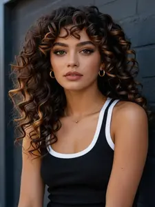 Long Ombre Curly Wig with Bangs for Women, Big Bouncy Fluffy Afro Synthetic Hair, Synthetic Wigs, Heat Resistant for Daily Wear & Cosplay