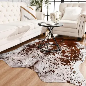 Faux Cowhide Rug Large Cow Print Rug 4.6 x 5.2 Feet Thickened Elastic Cowhide Rug for Bedroom