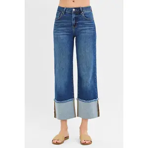 RISEN Mid Rise Crop Wide Leg Cuffed Jeans PWC21289