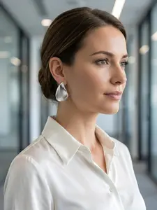 Women's Pure Silver Teardrop Earrings, Vertical Texture Dangle Ear Cuffs, 925 Sterling Silver Hypoallergenic Fashion Jewelry