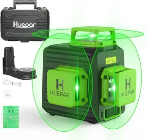 Huepar-B03CG Pro 3D Cross Line self-leveling level, 3 × 360 green beam three-plane leveling and alignment tool, including hard carrying case laserlevel