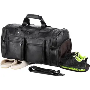 Travel Bag with Shoe Pouch,Weekender Overnight Bag Leather Large Carry On Bag