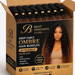 16”- Inche Wholesale 6- Pieces Of Kinky Curly Ombre Color Human Hair Bundle 1B/27 Curly 16 Inches 6-Pks for Stylish Looks Ombre Bundle Human Hair 6 Pks Of  16 Inches.