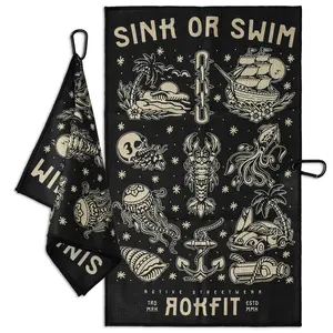 RokFit Gym & Golf Towel – Multi-Use, Quick-Dry, Durable Utility Towel with Bold Graphic and Carabiner Clip (Sink Or Swim)