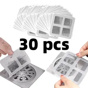 30 Pcs - Shower Drain Hair Catcher Mesh Stickers, Small But Useful Hair Catcher Shower Drain, Disposable Shower Drain Cover Hair Catcher Shower Drain Mesh Stickers, for Kitchen, Sink, Bathtub