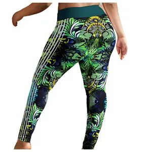 Rainforest Stripe Leggings - Abstract Bold Art Deco Floral Contrast Color Teal Navy Blue Green Yellow Striped High Waisted Gift Yoga Pant
