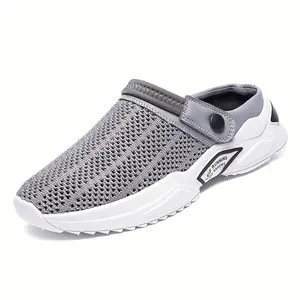 Men's Adjustable Heel Strap Flip Flops - Lightweight Breathable Mesh Sandals with EVA Sole, Slip-On Design for Casual & Camping, Grey/White, Camping Footwear, Modern Footwear, Cushioned Comfort