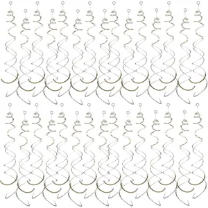 30 Pieces Silver Hanging Swirl Party Decorations Foil Decorations Ceiling Swirl Spiral Hanging Plastic Streamer for Ceiling Birthday Graduation Wedding Celebration Baby Shower Party Supply