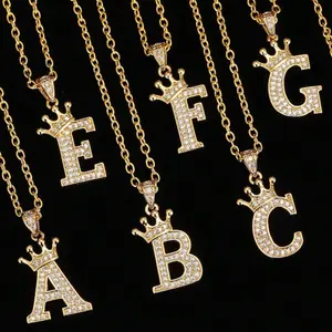 Alphabet Necklace For Women, with Cubic Zirconia Stone, Crown & 26 Letters Pendant, Trendy & Simple Design for Daily Wear