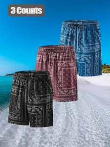 Men's Paisley Print Drawstring Waist Shorts, Casual Fashionable Shorts, Loose Casual Fashion Comfy Beach Shorts for Summer, Men's Bottoms for Vacation Holiday Beach