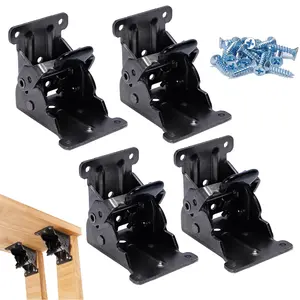 Folding Table Legs, Folding Bracket, self-Locking Hinge Screws, Locking Expansion Support Bracket Bed Legs,4 (Black)