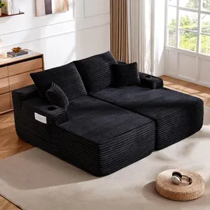 69" Cloud Boneless Sectional Couch - L-Shape R-Chaise, Deep Seat 2-Seater, Upholstered Sofa Bed with Cup Holders, Armrests, Throw Pillows, Indoor Sleeper Chair for Modern Living Room, Cloud Couch